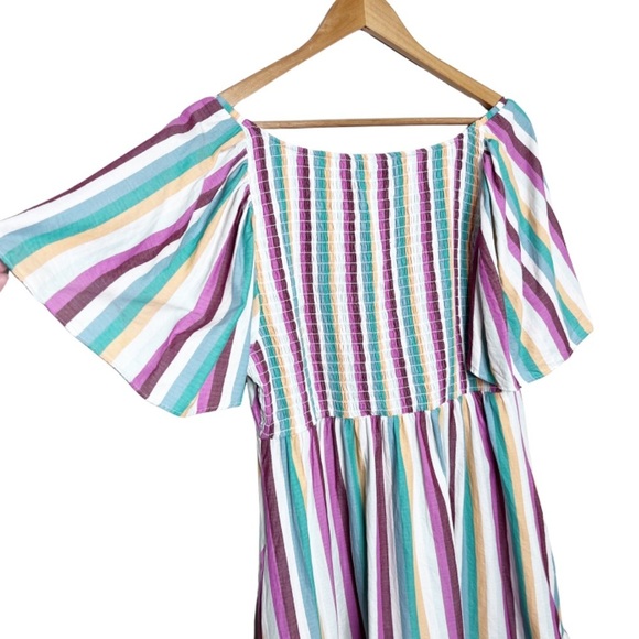 Ava + Viv Women Striped Square Neck Smocked Flutter Sleeve Midi Length Dress - Picture 11 of 16